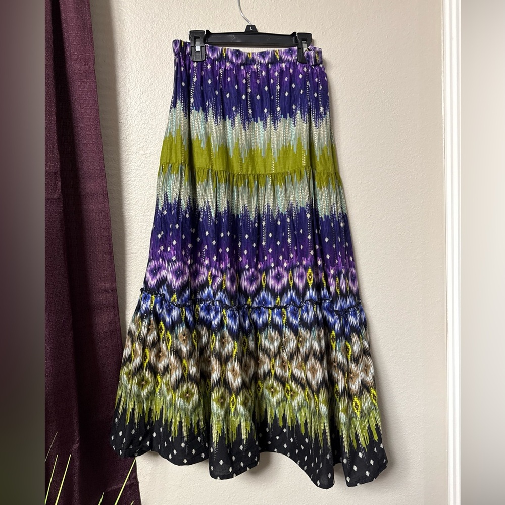 B6/3 Covington Multi Print, Gold Leaf Maxi Skirt Size Small